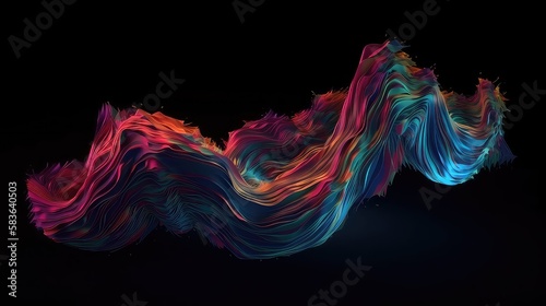 Fototapeta Naklejka Na Ścianę i Meble -  Abstract fluid 3d render holographic iridescent neon curved wave in motion dark background. Generative AI.