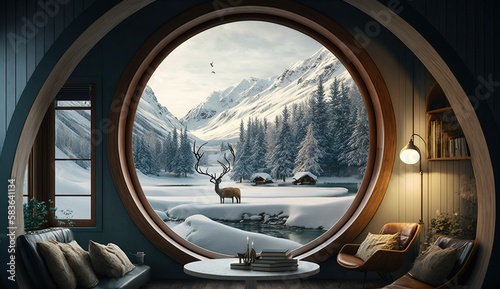 Best interior design of a lodge having beautiful view Ai Generated © Umar