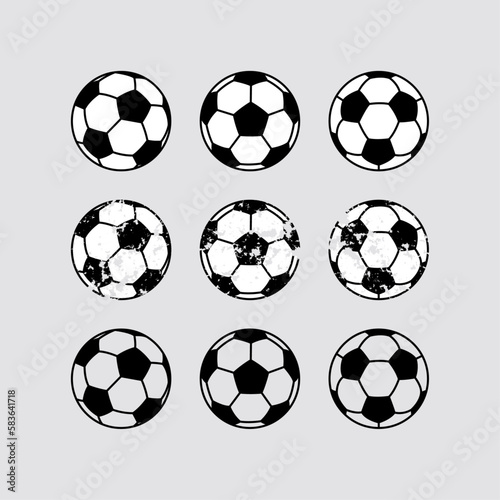 Soccer ball set Distressed football equipment Grunge sport balls © Kateryna