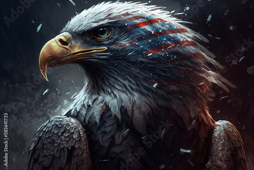 Eagle with american flag in the background for 4th of July. Duty and patriotism USA freedom concept. Ai generated