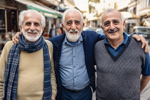 Group portrait of a three good senior friends in the Middle East