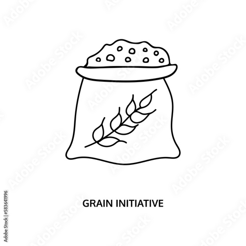 Grain initiative flat doodle line icon isolated on white background. A full bag of grain a good harvest. Vector illustration.