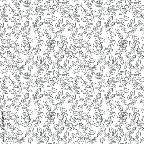 Hand drawn seamless pattern of eucalyptus branches and leaves. Herbal tropical collection on a white background. Decorative outline summer illustration for greeting card, wallpaper, wrapping paper