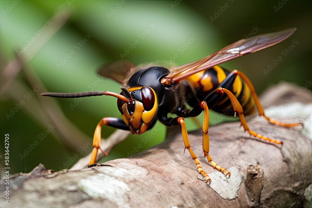 Asian Giant Hornet or Murder Hornet on a branch Asian Giant Hornet or Murder Hornet on a branch