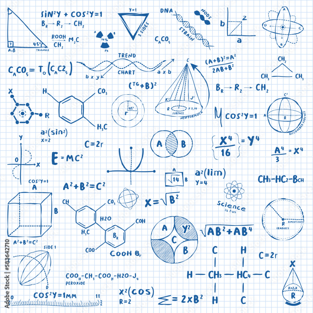 Math equations, chemistry,and quantum physics research with geometrical figures handwritten on a notebook. Math equations, chemistry,and quantum physics research with geometrical figures handwritten on a notebook.