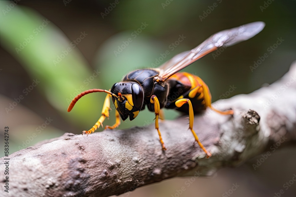 Asian Giant Hornet or Murder Hornet on a branch Asian Giant Hornet or Murder Hornet on a branch