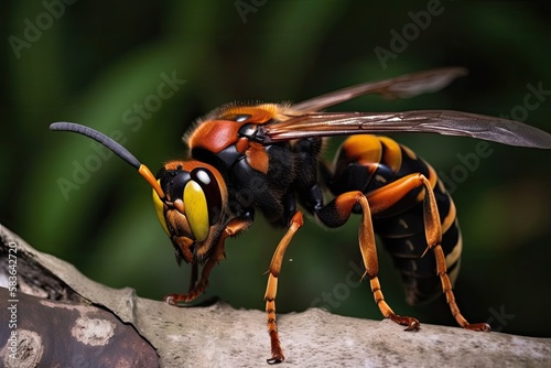 Asian Giant Hornet or Murder Hornet on a branch