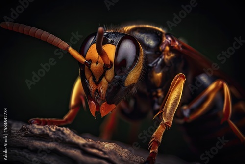 Close up image of an Asian Giant Hornet or Murder Hornet