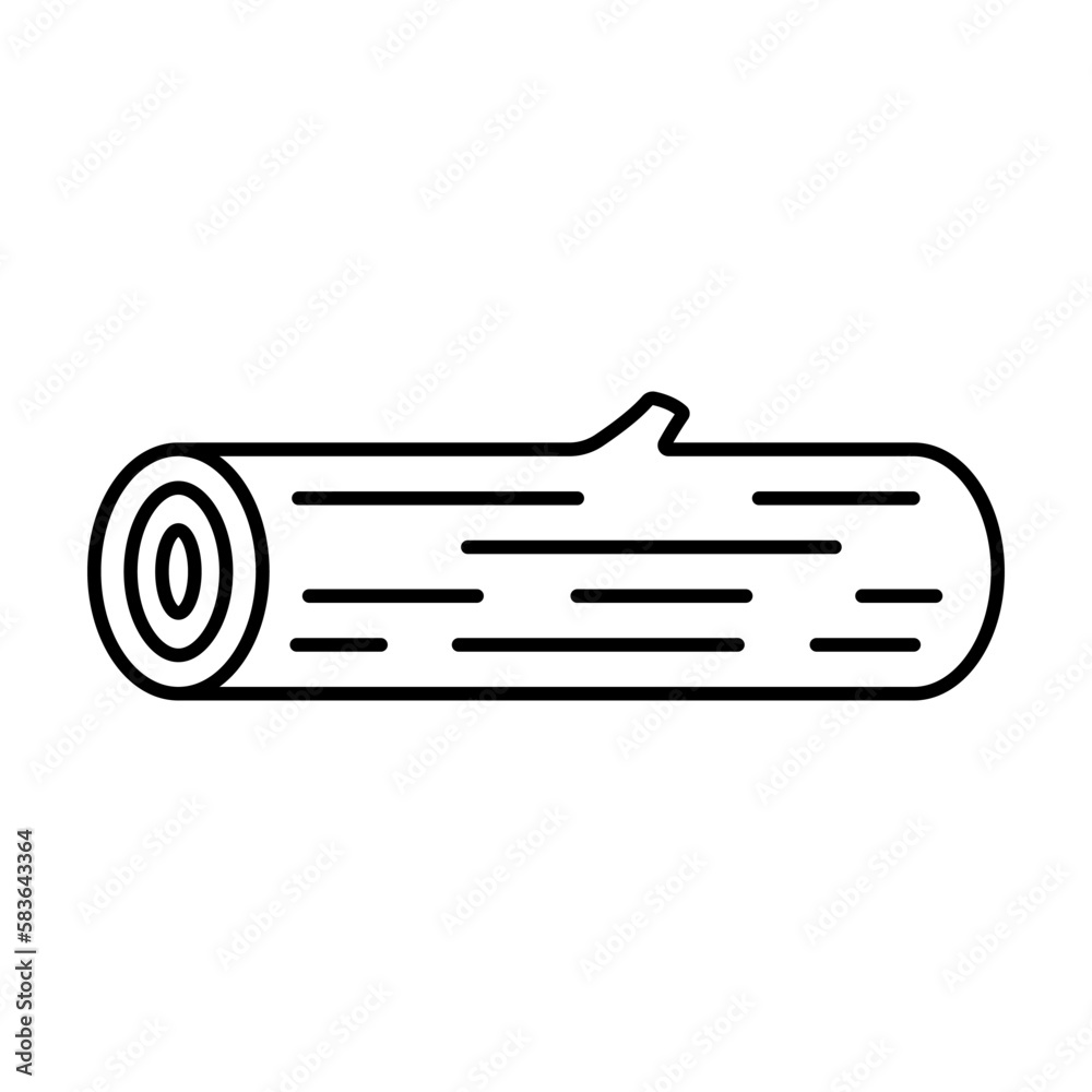 Log icon. Black contour linear silhouette. Horizontal front side view. Editable strokes. Vector simple flat graphic illustration. Isolated object on a white background. Isolate. Log icon. Black contour linear silhouette. Horizontal front side view. Editable strokes. Vector simple flat graphic illustration. Isolated object on a white background. Isolate.