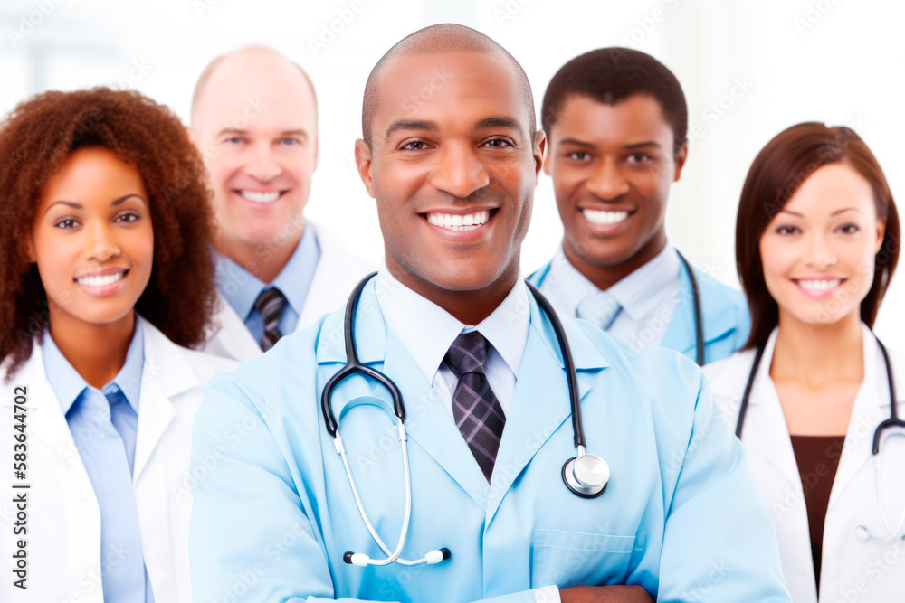 Smiling doctors convey positive healthcare concept. generative ai Smiling doctors convey positive healthcare concept. generative ai