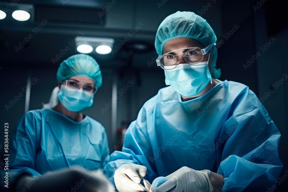Two surgeons collaborating on a medical procedure. generative ai Two surgeons collaborating on a medical procedure. generative ai