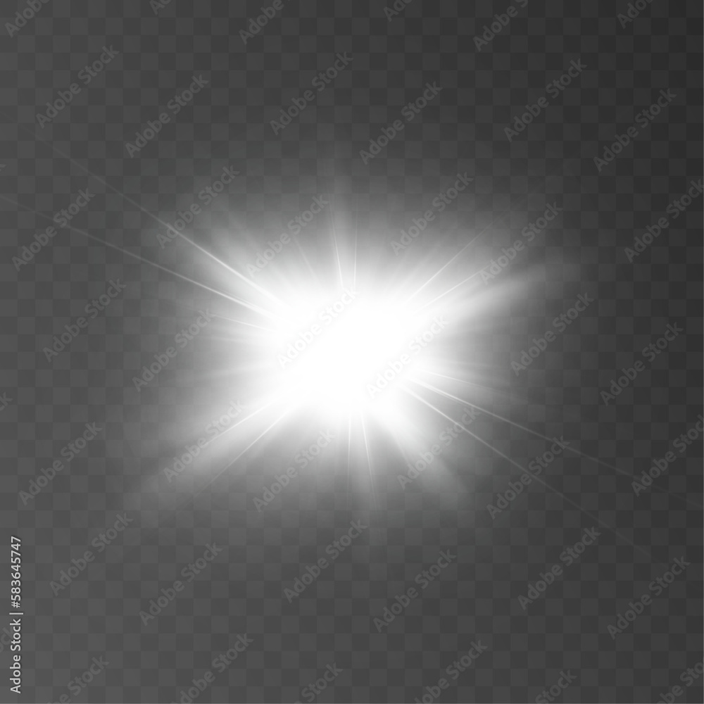 Bright sun shines with warm rays, vector illustration Glow gold star on ...
