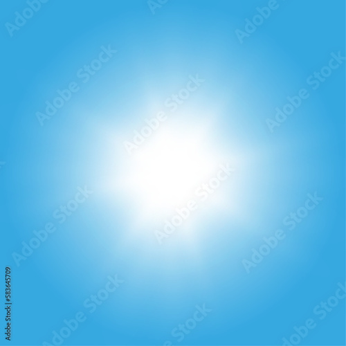 The bright sun shines with cold rays, vector illustration Glowing white star on a sky background. Flash of light, sun, twinkle. Vector for web design and illustrations. 