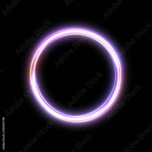 Vector bright neon circle with glow. Abstract round frame with empty space for text bright neon frame with transparency. Colorful glitter, flash. Illustration for advertising, banner, postcard. 