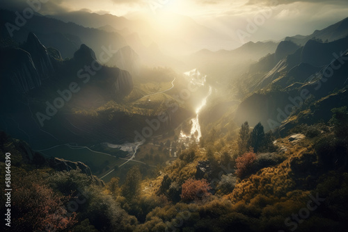sunset in the mountains created with Generative AI technology