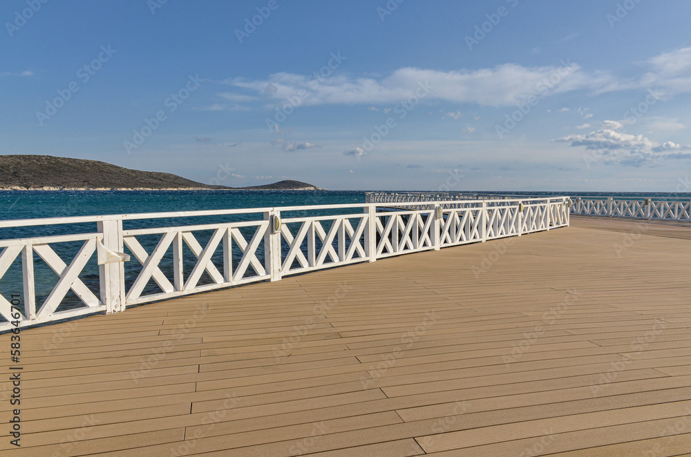 scenic view from the pier on Çark Plajı Beach in Alacati (Cesme, Izmir province, Turkey)