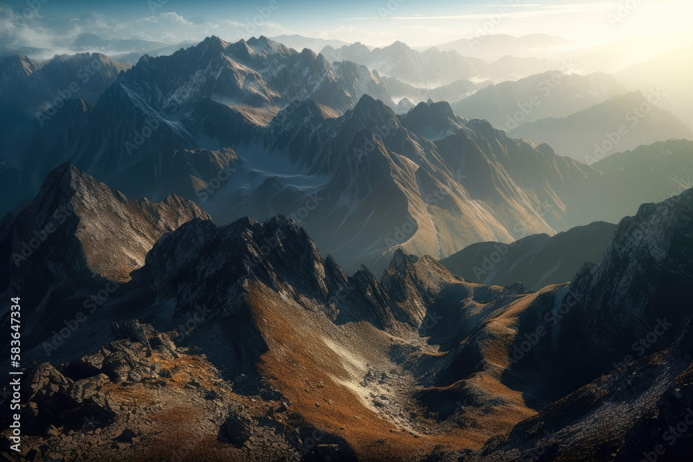 sunset in the mountains created with Generative AI technology