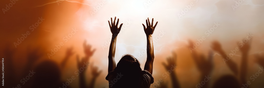 Worship concept: worship and praise God. Generative AI - obrazy, fototapety, plakaty 