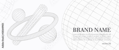 White and gray technology and science background with flying wireframes vector 3d geometric shapes. Modern abstract minimalistic banner with spheres, cylinder and torus.