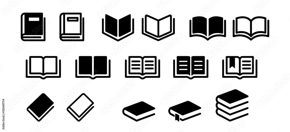book icon set education study reading learning language skill sign symbol line pictogram vector illustration design flat graphic design - obrazy, fototapety, plakaty 