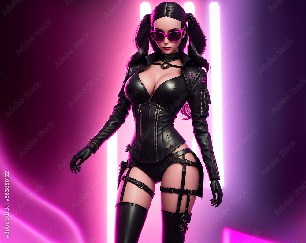 Sexy naked doll girl from a sex shop with beautiful underwear and neon skin background copy paste created by Generative AI Stock Illustration Adobe Stock photo