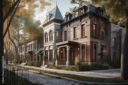 residential townhouse buildings as real estate theme created with Generative AI technology