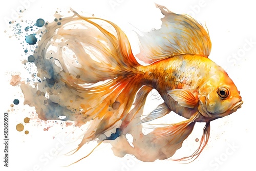 Gold fish in watercolor painting style, AI generated