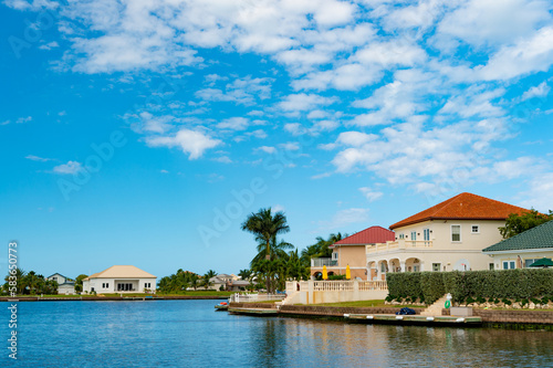 seaside harbour destination. seaside harbour at resort city. seaside harbour with house.