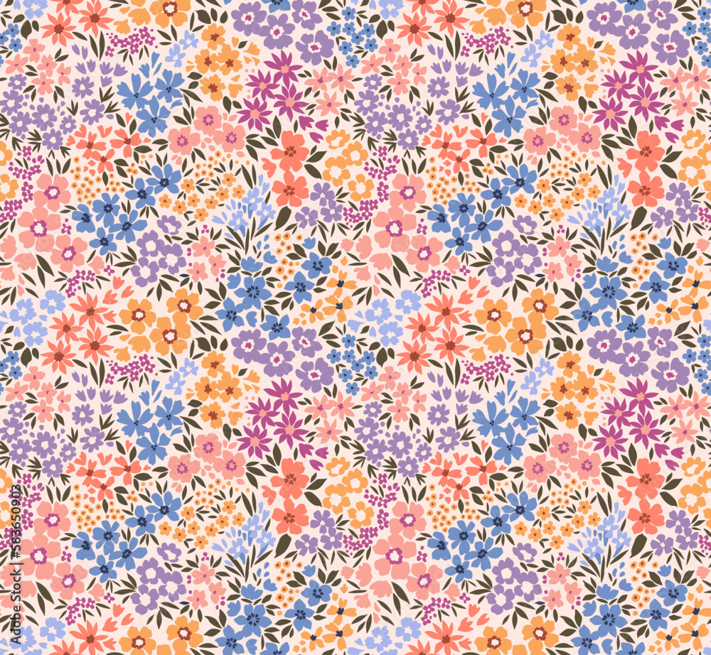 Vector seamless pattern. Cute pattern in small flowers. Small colorful flowers. Ivory white background. Ditsy floral background. The vintage template for fashion prints. Stock vector.