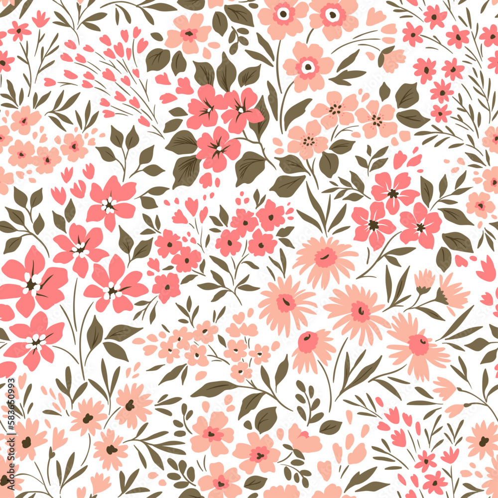 Beautiful floral pattern in small flowers. Small rose pink flowers. White background. Ditsy print. Floral seamless background. Elegant template for fashion prints. Stock pattern. Beautiful floral pattern in small flowers. Small rose pink flowers. White background. Ditsy print. Floral seamless background. Elegant template for fashion prints. Stock pattern.