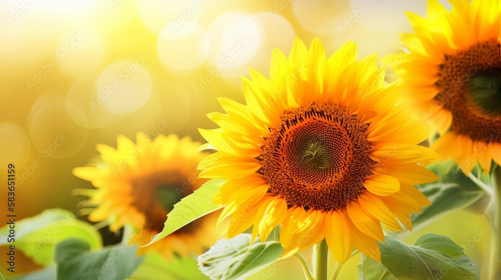 Sunflowers on blurred sunny background Generative AI