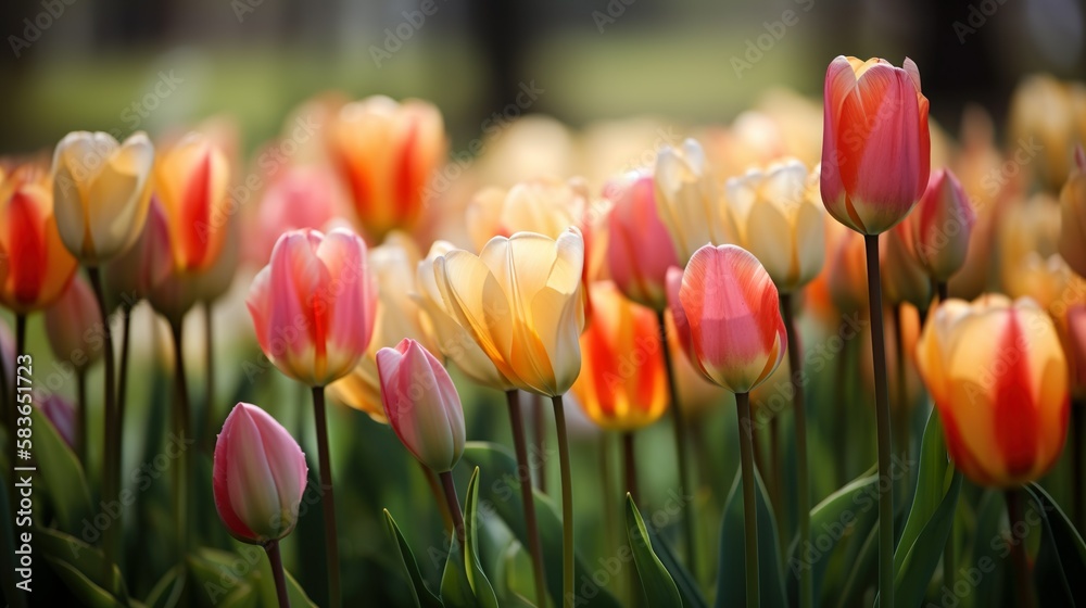 A field of flowers with a sky in the background, Generative Al A field of flowers with a sky in the background, Generative Al