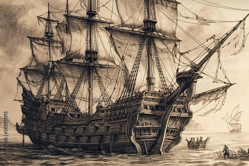 Fotografie old ship in the harbor