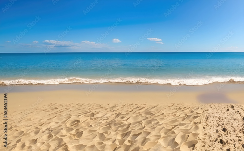 Empty beach with blue water sky and clouds Empty beach with blue water sky and clouds