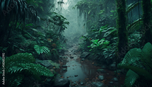 Scenery of rain forest. Generative Ai.
