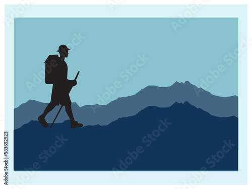 silhouette of a man. Abstract landscape design with man  vector .