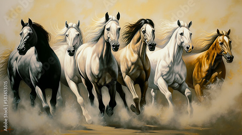 horses run forward on the sand in the desert  Generative ai