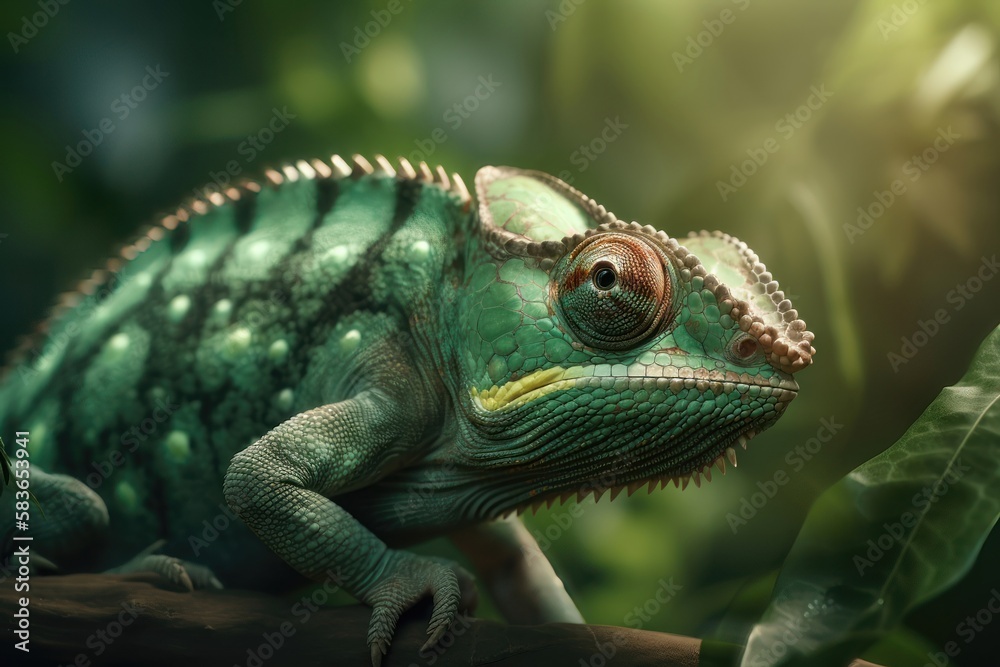 Beautiful green chameleon. AI generated Beautiful green chameleon. AI generated
