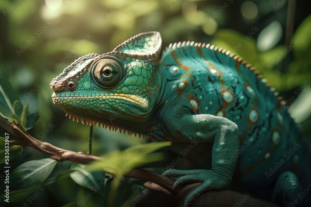 Beautiful green chameleon. AI generated Beautiful green chameleon. AI generated
