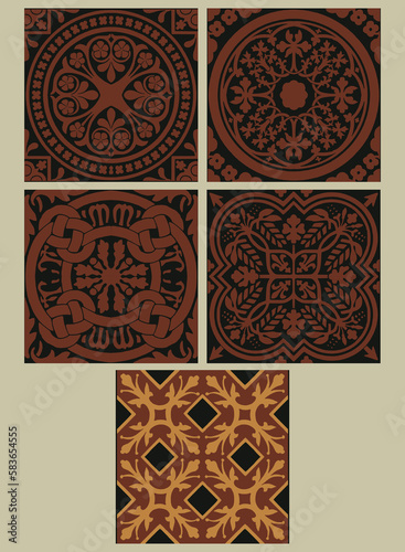 Vector (vectorized) medieval ornaments (seamless patterns) from the Grammar of Ornament by Owen Jones.