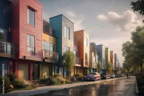 colorful townhouses in the city created with Generative AI technology