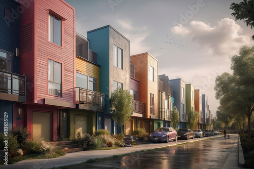 colorful townhouses in the city created with Generative AI technology © Robert Herhold