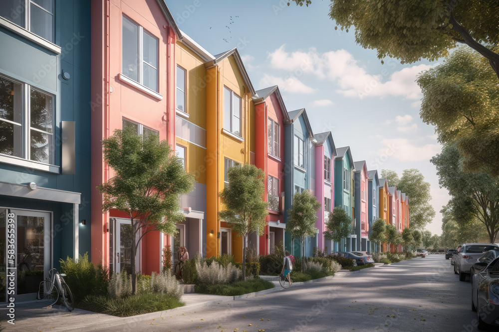 colorful townhouses in the city created with Generative AI technology