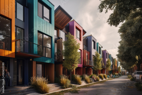 colorful townhouses in the city created with Generative AI technology