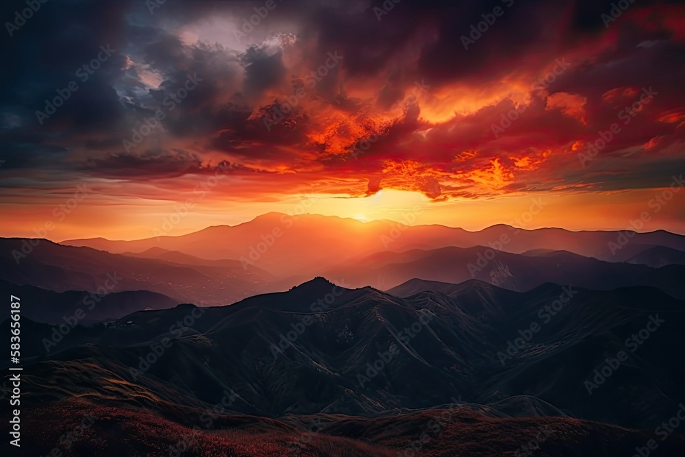 Sunset over the mountains landscape