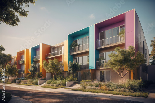 colorful townhouses in the city created with Generative AI technology © Robert Herhold