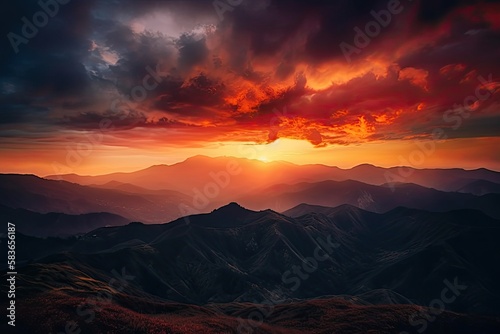 Sunset over the mountains landscape