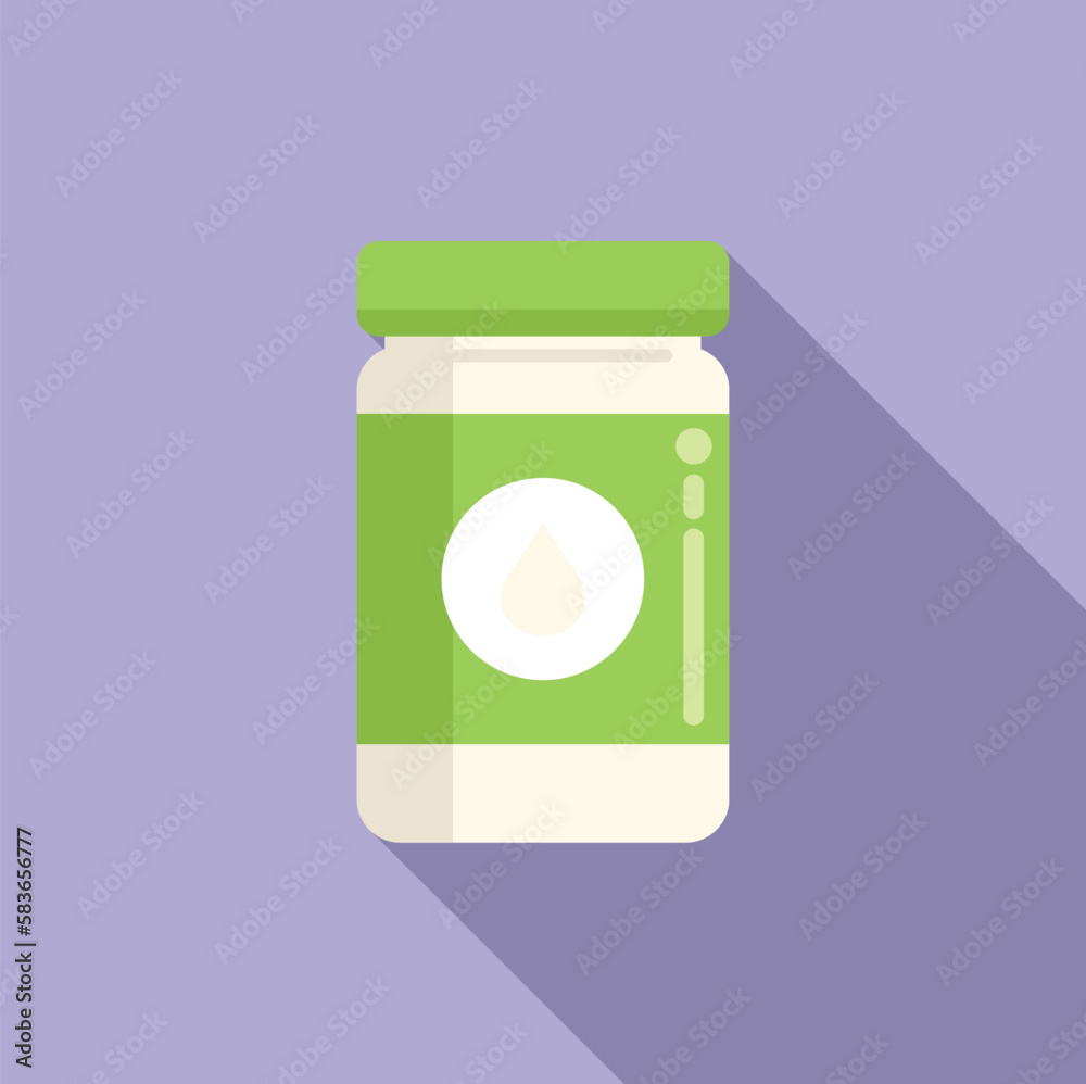 Sour cream jar icon flat vector. Food protein. Fat nutrient Sour cream jar icon flat vector. Food protein. Fat nutrient