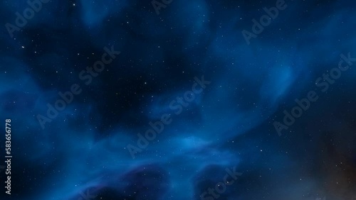 Traveling through space nebula and star fields in deep space. 3D animation
