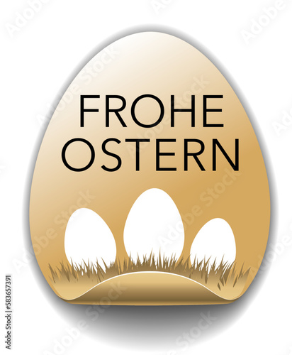 Goldener Button Frohe Ostern in Ei-Form mit Ei
